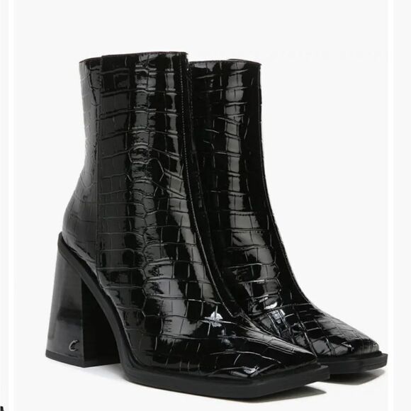 New Circus NY Layla Bootie (Women) black boots square toe zipper croc print 7.5 - Picture 1 of 8